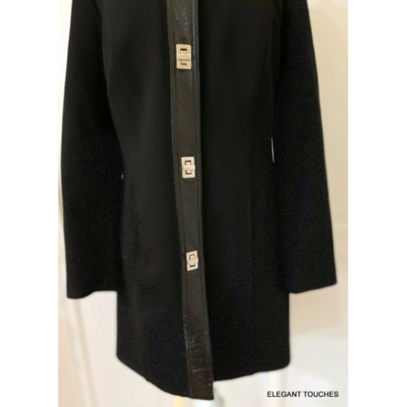 Donna Degnan Black Coat Jacket Size 6 Lined Mid-Length Silver Hardware Front S - Picture 4 of 12